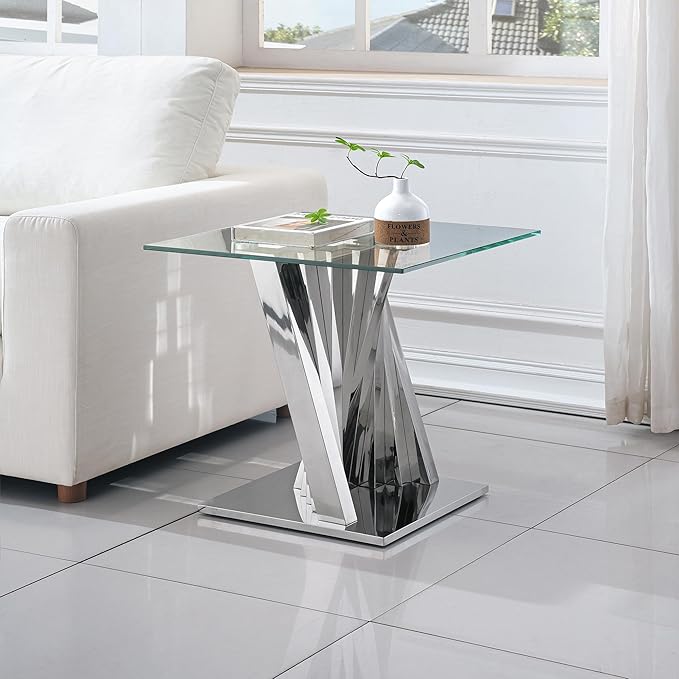 Glass 3 Piece Living Room Table Sets,3-Piece Table Set Includes 1 Console Coffee Table and 2 End Tables with Stainless Steel Frame,Modern Coffee Table Set of 3 for Living Room (Silver4)
