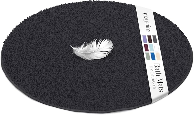 MAYSHINE Round Area Rug Set for Bathroom | Soft Plush Chenille Bath Mat, Water Absorbent Non-Slip Bathroom Rug | Washable Shag Carpet for Shower, Bedroom, or Home Décor | 36"x36" (Round) | Black