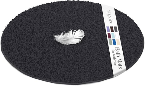 MAYSHINE Round Area Rug Set for Bathroom | Soft Plush Chenille Bath Mat, Water Absorbent Non-Slip Bathroom Rug | Washable Shag Carpet for Shower, Bedroom, or Home Décor | 36"x36" (Round) | Black