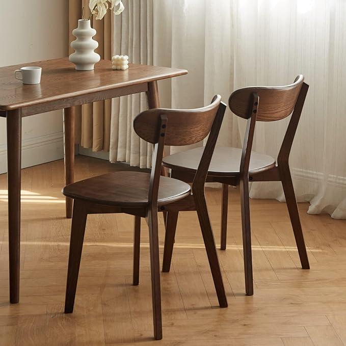 100% Solid Oak Wood Dining Chairs Set of 4 - Practical Kitchen Chairs - Wood Dining Chair for Dining Room, Kitchen (Walnut)