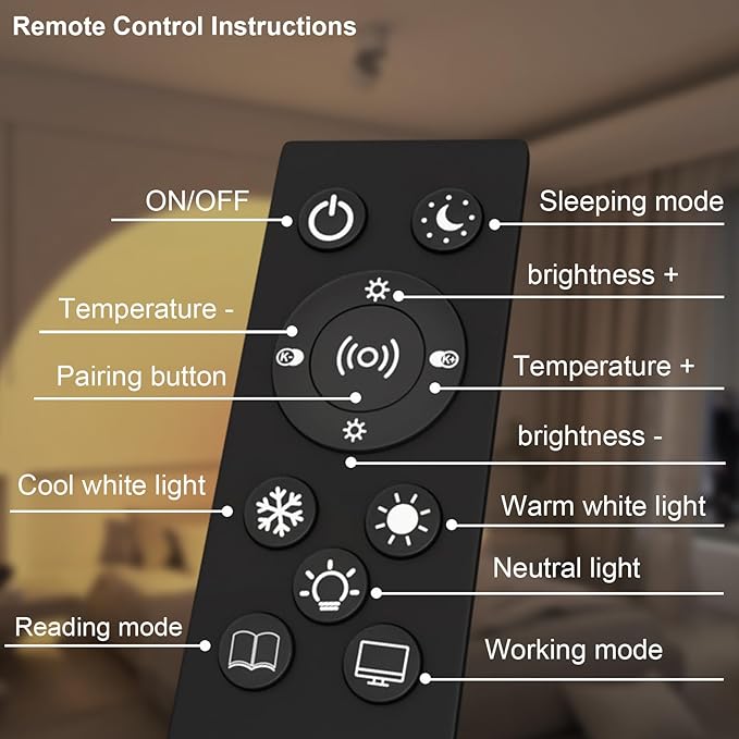 Floor Lamp 3 LED Lights with Magnetic Remote Control Tall Standing Rotatable Dimmable Lighting 5 Color Temperatures 6500K 25W 63" for Bedroom Reading Room Office