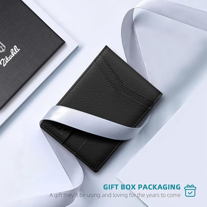 Zitahli Slim Wallet for Men Gifts 12 Card Slots ID Window With Money Clip Minimalist RFID Front Pocket Bifold Leather Small Thin Gift Box Dad Birthday Christmas Regalos Hombres