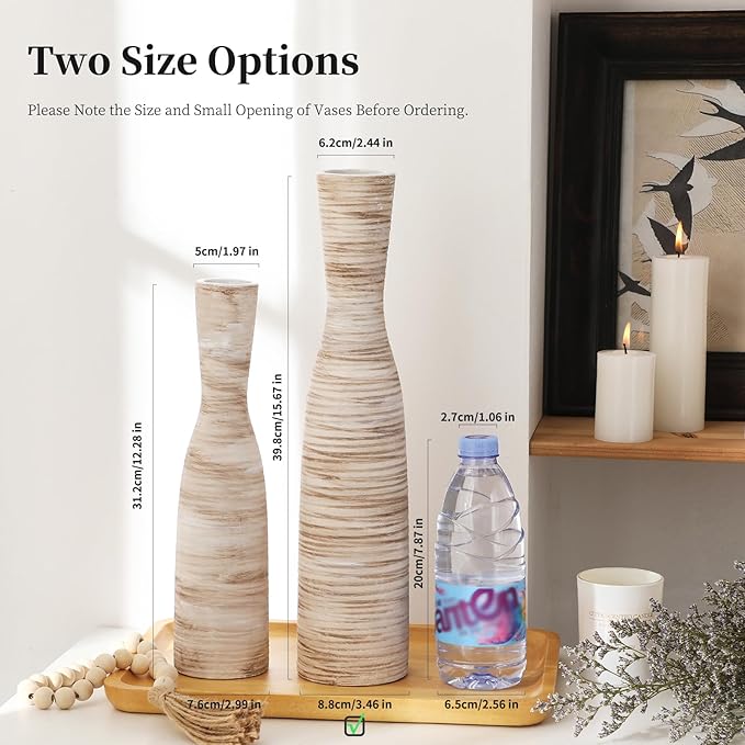 ALMA 17" Tall Floor Vase for Pampas Grass,White Brown Ceramic Centerpiece for Dresser,Skinny Pampas Grass Vessel for Floor,Entryway Table,Fireplace Decor
