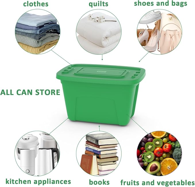 Storage Totes with Lids - Made in USA 18-Gallon (72-Quart) 4-Pack storage bins with lids plastic storage containers large storage boxes for Organizer Green/Green