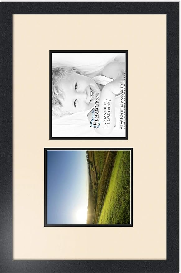 ArtToFrames Double-Multimat-108-825/89-FRBW26079 Collage Photo Frame Double Mat with 2-7.5x8.5 Openings and Satin Black Frame