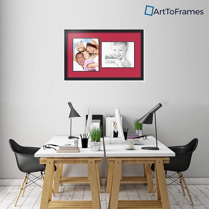 ArtToFrames Collage Photo Frame Double Mat with 2 - 11x14 Openings and Satin Black Frame