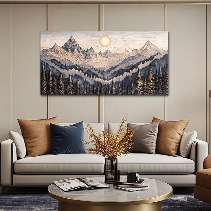 MHARTK66 Wall Art For Living Room Abstract Mountain Landscape Wall Painting Bedroom Wall Decor Office Modern Pictures Wall Decor Sunrise Forest Large Canvas Prints Hanging Modern Home Decorations
