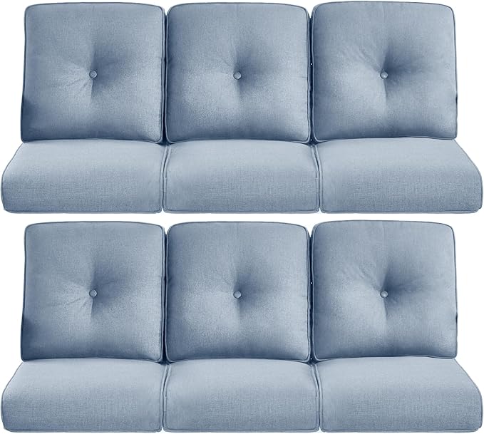 22x25/22x24 Outdoor Furniture Cushions Set of 6 - Comfortable Patio Chair Cushion for Rattan Wicker Dining Rocking Swivel Chairs Loveseat Couch L-Shape Sectional Sofa - Baby Blue/Button