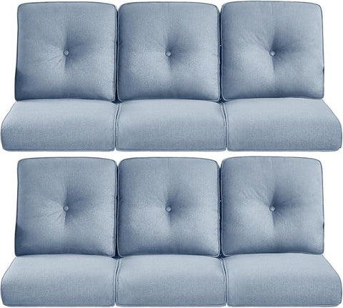 22x25/22x24 Outdoor Furniture Cushions Set of 6 - Comfortable Patio Chair Cushion for Rattan Wicker Dining Rocking Swivel Chairs Loveseat Couch L-Shape Sectional Sofa - Baby Blue/Button