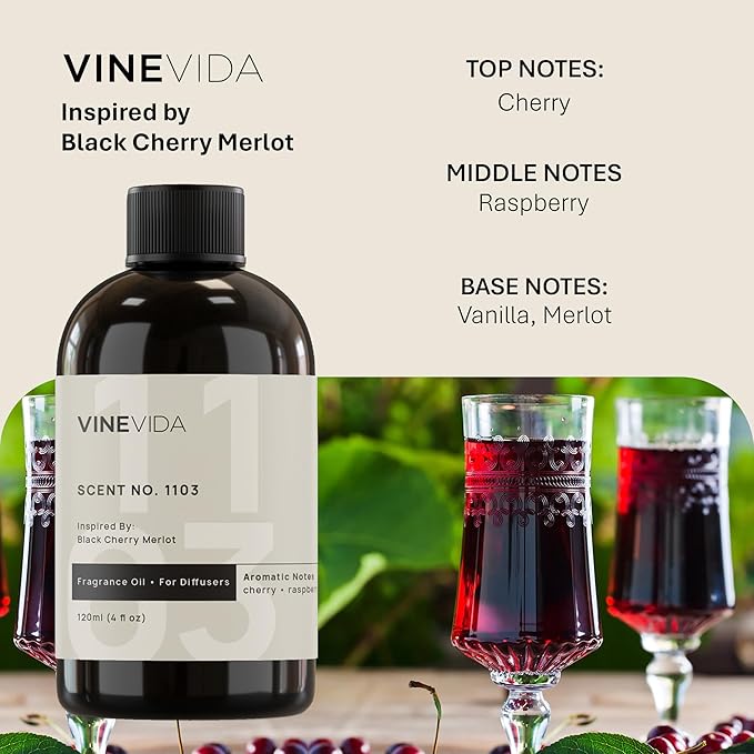 VINEVIDA [4 Fl Oz] Scent NO. 1103 Fragrance Oil for Cold Air Diffusers, Aromatic Notes of Cherry Raspberry Vanila, Essential Oils for Diffuser Oil Refill & Air Freshener Room Spray