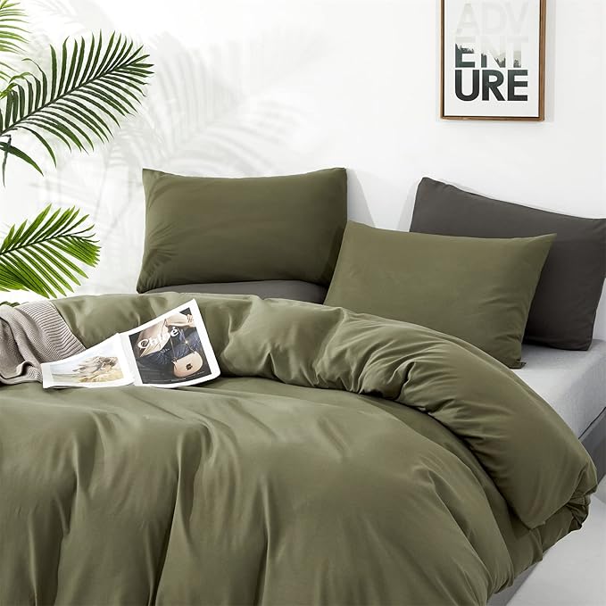 Wellboo Olive Green Comforter Sets Twin Size Solid Dark Green Bedding Comforters Cotton Plain Army Green Soft Cozy Quilts Women Men Dark Grass Green Blankets Modern Minimalist Hunter Green Comforters