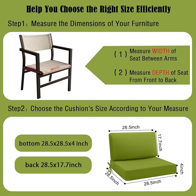 idee-home Outdoor Cushions for Patio Furniture, Outdoor Seat Cushion, Waterproof Hampton Bay Deep Seat Replacement Couch Chair Cushions for Garden Lawn Backyard Deck, 28.5 x 28.5 Green