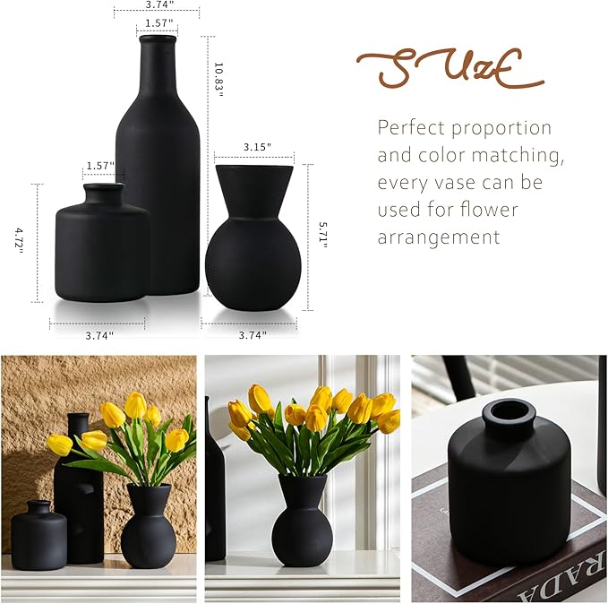 Ceramic Flower Vase Without Dried Fake Flowers, Centerpiece vases for Table, Modern Vases for Home Decor- 3 Pcs