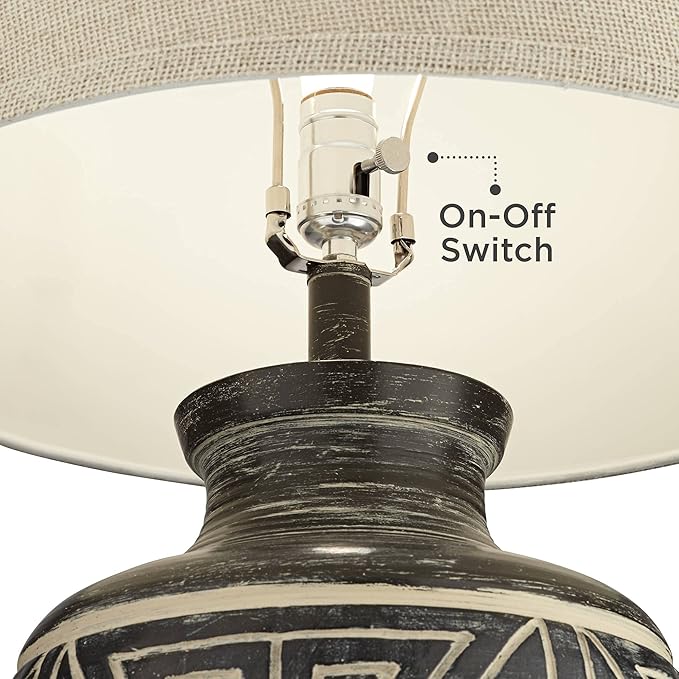 John Timberland Miguel Rustic Southwestern Style Table Lamp 32" Tall Earth Tone Jar Linen Fabric Drum Shade Decor for Living Room Bedroom House Bedside Nightstand Home Office Entryway Reading