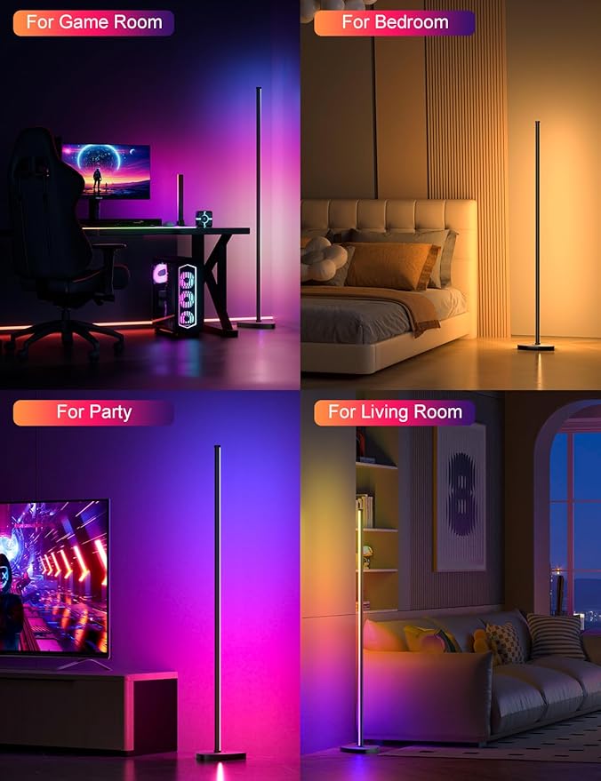 Corner Floor Lamp, 70" LED Floor Lamp with APP and Remote Control, 16 Million Colors & Warm White Dimmable, Music Sync, Timer, Color Changing Ambient Light for Living Room, Bedroom, Game room