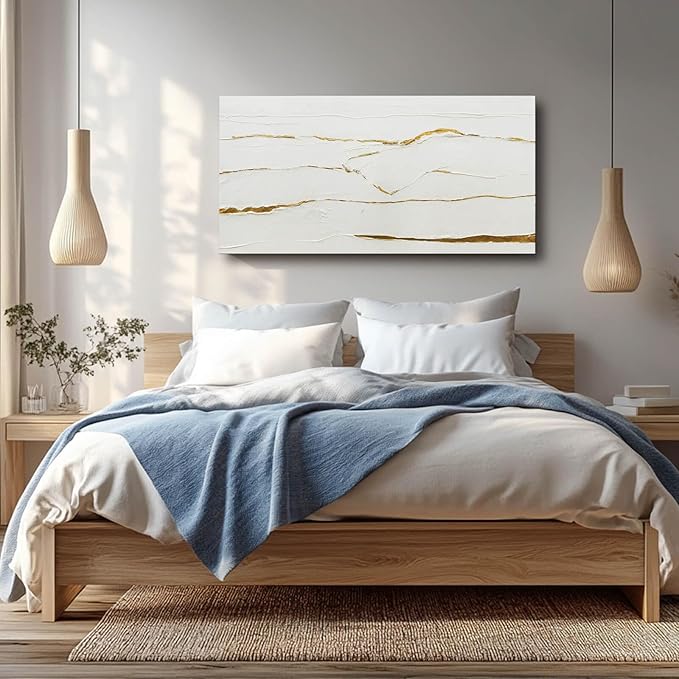 WINKAILIN Minimalist Wall Art Gold Line Prints on White Blackground Office Posters White Abstract Canvas Wall Decor for Living Room Kitchen 24x48 Inch