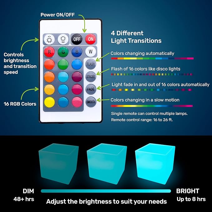 16-Inch LED Storage Cube Decorative Glow Furniture Waterproof Rechargeable RGB Color Changing Ice Bucket Flower Pot Planter w/Remote Party Night Romantic Indoor Outdoor Lighting