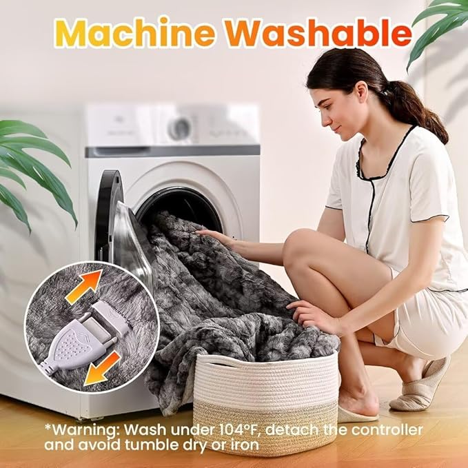 WOOMER Electric Heated Throw Blanket 50"x 60", Reversible Super Cozy Faux Fur&Sherpa, Fast Heating,4 Heating Levels & 4H Auto Off, Machine Washable, Overheat Protection, Gift