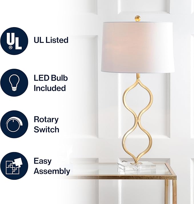 JONATHAN Y JYL3028A Levi 31.5" Metal/Crystal LED Table Lamp Contemporary Transitional Bedside Desk Nightstand Lamp for Bedroom Living Room Office College Bookcase LED Bulb Included, Gold Leaf