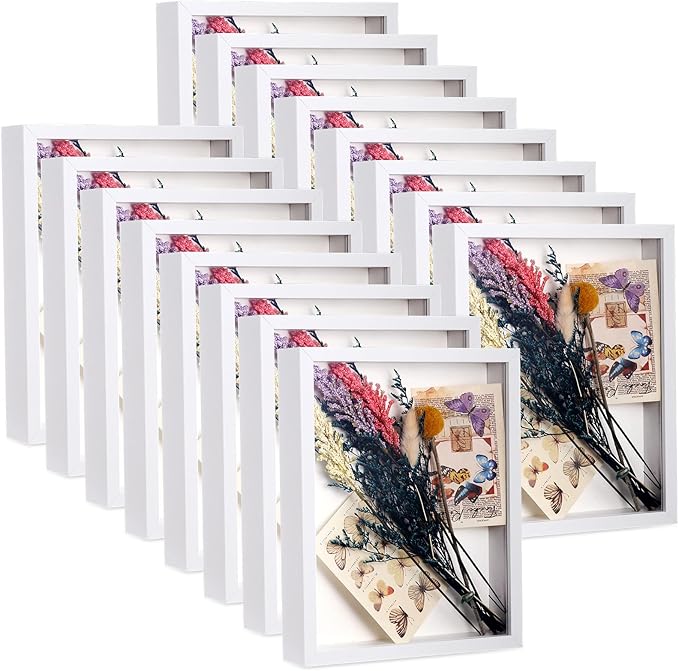 Ripeng 16 Pack Shadow Box Frame Display Case Picture Frame for Wedding Bouquet, Back to School Crafts, Memorial Photos, Ticket, Teacher, Medal, DIY Wall or Tabletop Gift Decor(8 x 10 Inch,White)