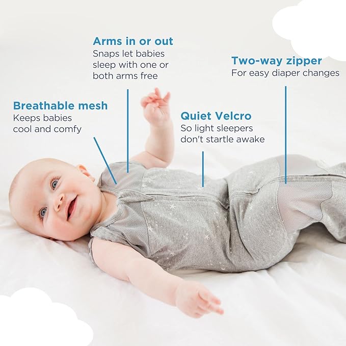 Happiest Baby Sleepea 5-Second Swaddle - 100% Organic Cotton Baby Swaddle Blanket - Doctor Designed Promotes Healthy Hip Development (Ivory Planets, Medium)