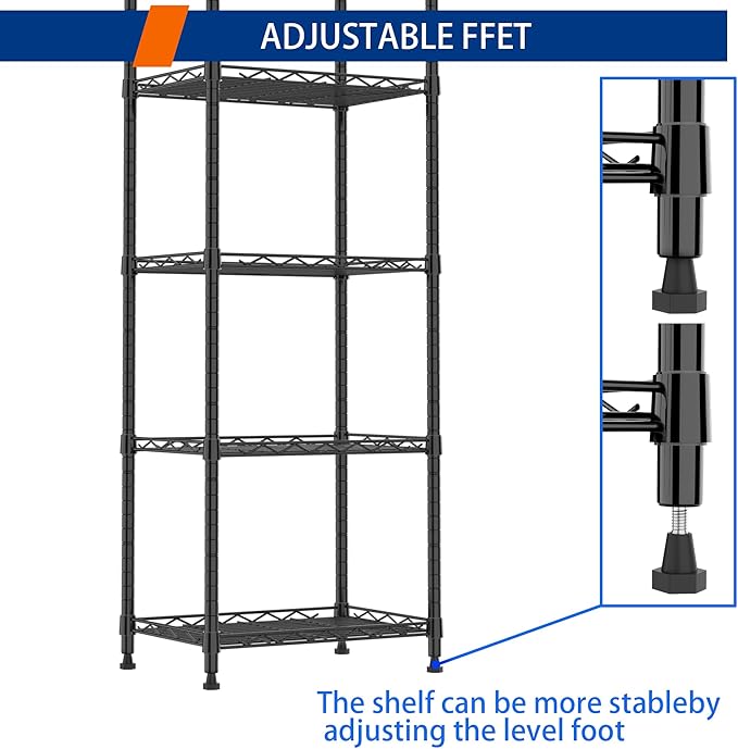 REGILLER 6 Wire Shelving Steel Storage Rack Adjustable Unit Shelves for Laundry Bathroom Kitchen Pantry Closet(Black,11.7" D x 16.8" W x 63" H)