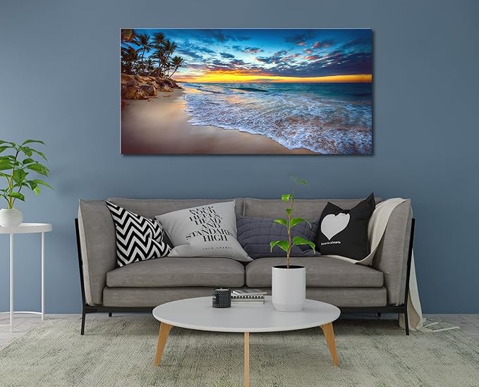 Large Sunset Beach Canvas Wall Art for Living Room Coastal Painting Wall Decor Seascape Picture Nature Ocean Artwork Poster Print for Kitchen Bedroom Decoration 20"x40"