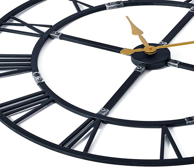 Large Wall Clock for Living Room Decor – 40 Inch Silent Non-Ticking Modern Farmhouse Wall Clock, Oversized Decorative Metal Roman Numeral Clock, Black
