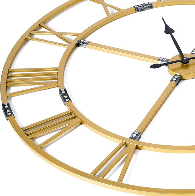 Large Wall Clock for Living Room Decor – 48 Inch Silent Non-Ticking Modern Farmhouse Wall Clock, Oversized Decorative Metal Roman Numeral Clock, Gold