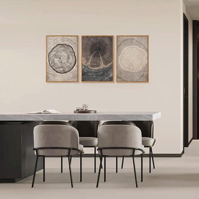 CHDITB Tree Ring Wall Art Set of 3, 24"x36" Large Modern Wood Stump Wall Decor, Abstract Black and White Wall Painting, Neutral Nature Art Print for Living Room, Bedroom, Office, Dinning Room