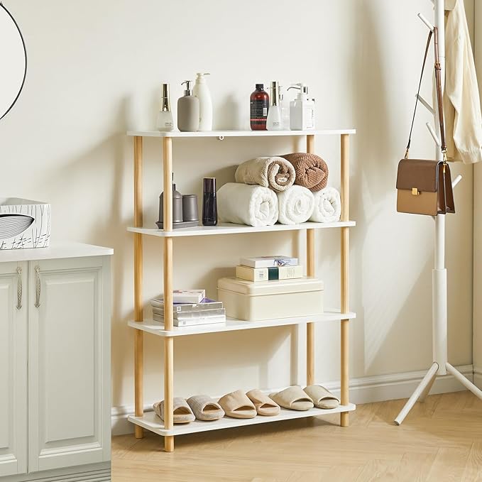 IBUYKE 4-Tier Wooden Open Bookcase - Modern Freestanding Bookshelf Storage Organizer,Standing Shelf Units,Multifunctional Display Stand for Bedroom, Living Room and Home Office, White WBC004W