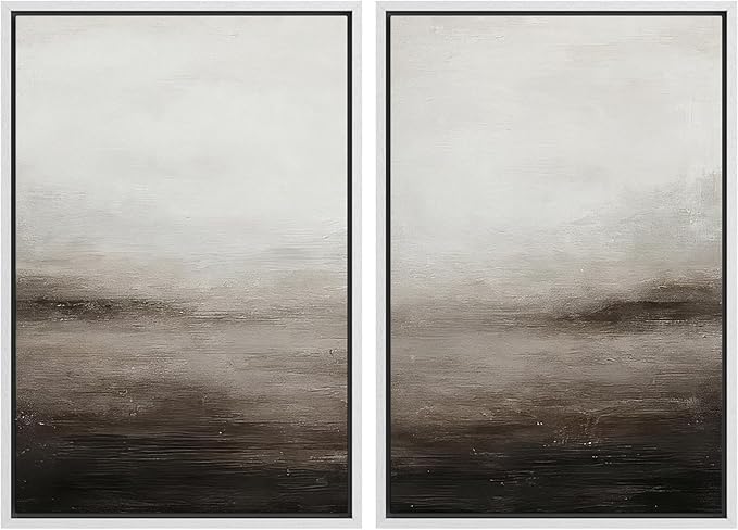 MUDECOR Framed Canvas Print Wall Art Neutral Abstract Modern Minimalist Landscape in Beige and Gray Illustrations Modern Art Decorative Bohemian for Living Room, Bedroom, Office - 24"x36"x2 White