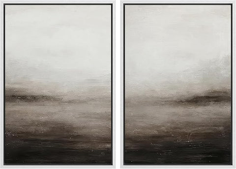 MUDECOR Framed Canvas Print Wall Art Neutral Abstract Modern Minimalist Landscape in Beige and Gray Illustrations Modern Art Decorative Bohemian for Living Room, Bedroom, Office - 24"x36"x2 White