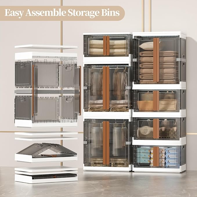 HAIXIN Closet Organizers and Storage, 77.6 Gal Stackable Bins, Wardrobe Organizer, Collapsible Clothing Storage with Closet Rod and Clothes Hangers (1 Pack 39.6 Gal and 2 Pack 19 Gal)