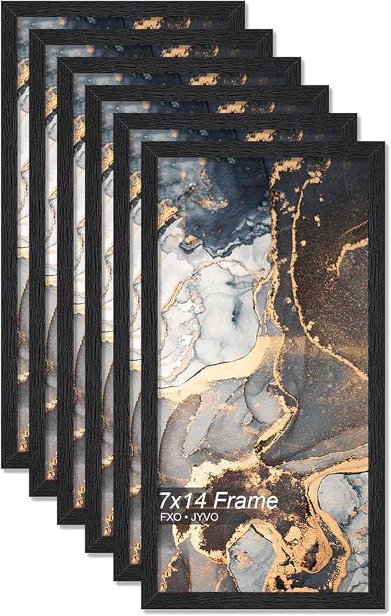 Engineered Wood 7x14 Picture Frame Set of 6, Black Frame for 7 x 14 Inch Picture Poster Photo, Light Weight 7 by 14 Frame with Wood-grain for Wall - 6 Pack/Black/7"x14"