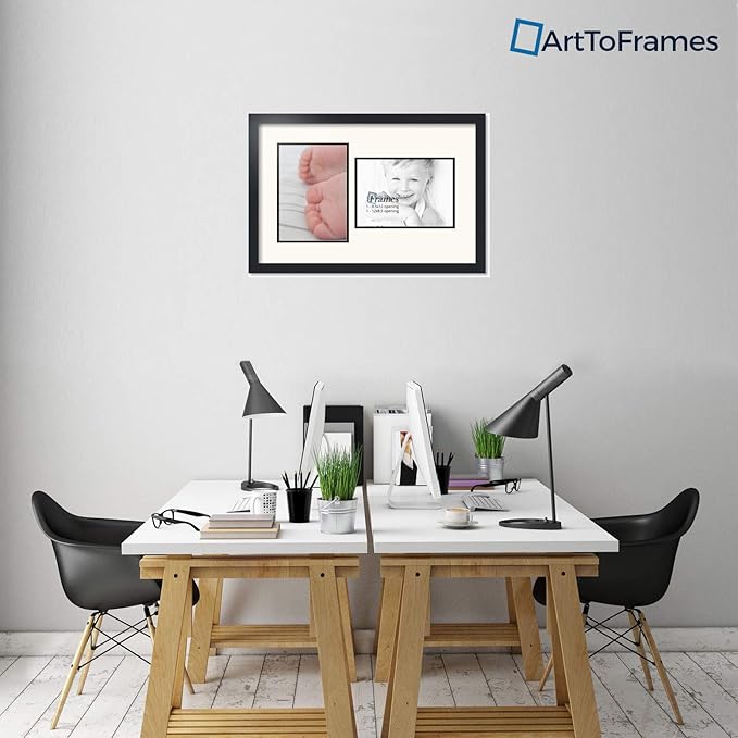 ArtToFrames Collage Photo Frame Double Mat with 2 - 8.5x12 Openings and Satin Black Frame