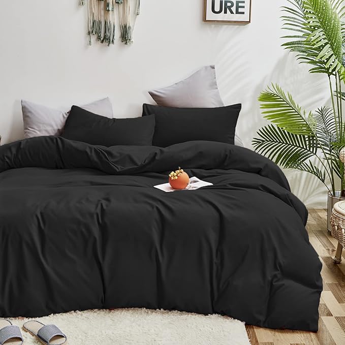 Luxlovery Black Comforter Full Size Men Women Solid Black Bedding Comforter Set Full Dark Color Quilts Blanket Soft Breathable Lightweight Pure Fluffy Comforter Set