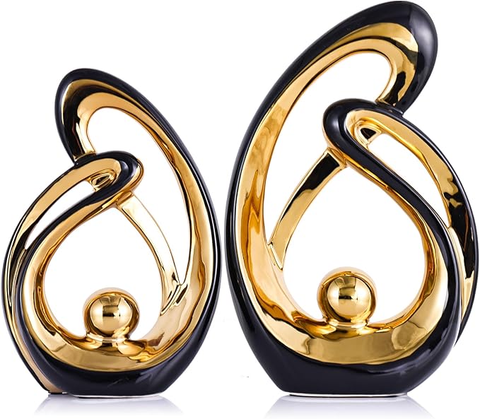 XMGZQ Home Decor Accent,Porcelain Art Mid Century Bookshelf Decorations,Gold Centerpieces for Tables,Abstract Ceramic Statue Sculpture for Coffee Table Mantel Tv Stand Centerpieces (Black, Large)