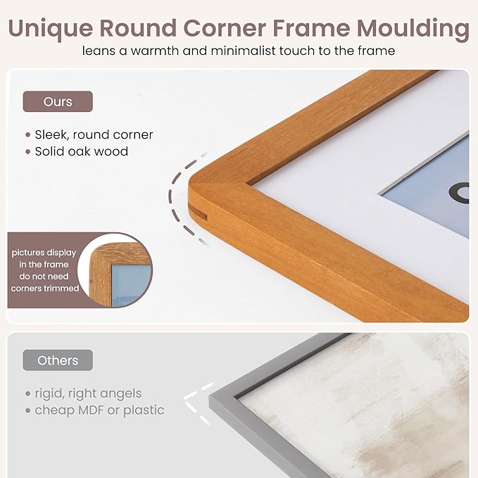 8x10 Picture Frame - Solid Teak Wood 8 x 10 Photo Frame, 8x10 Frame With Mat For 5x7, Tabletop and Wall Display, Hanging Hardware Included, 8 By 10 Picture Frame Wood, Natural Teak
