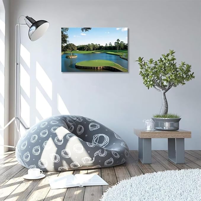 chenchenArt USA Golf Course Wall Art TPC Sawgrass Golf Course Pictures Canvas Prints Golf Wall Decor for Living Room Bedroom Bathroom Home Decorations Framed Ready to Hang(12''H x 16''W)