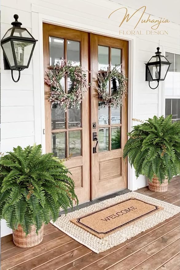 Artificial Boston Fern Silky Bush, 48IN Faux Fern Large Hanging Lifelike Plant for Indoors Outdoors Home Decor, Suitable for Porch Entrance Garden Home, 85Branches (2 Pcs)