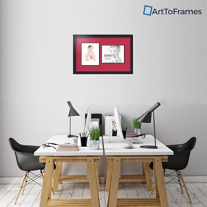 ArtToFrames Collage Photo Frame Double Mat with 2 - 8x10 Openings and Satin Black Frame