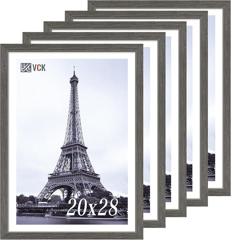 VCK 20x28 Picture Frame 5 Pack, Gray Solid Wood Poster Picture Frame, Exclusive Wood Grain, Wall Mounting Hanging