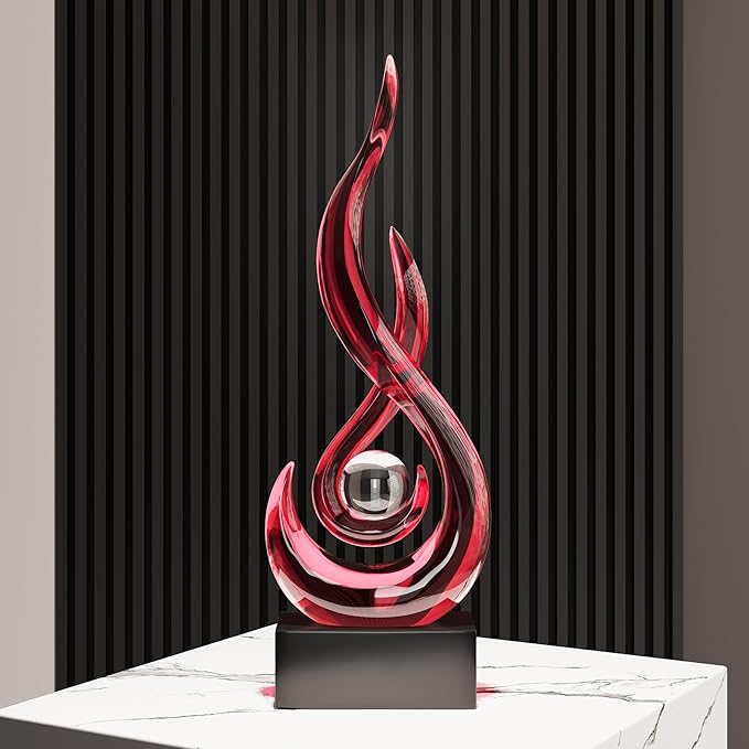 Red Decor Modern Flame Statue Home Decorations for Living Room, 11.8" H Shelf Decor Accents, Abstract Art Resin Sculpture for Dining Room Office Coffee Table Centerpiece