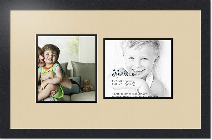 ArtToFrames Collage Photo Frame Double Mat with 2 - 7.5x8.5 Openings and Satin Black Frame