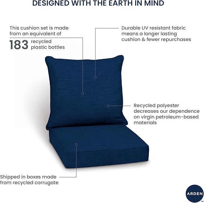 Arden Outdoor Deep Seat Cushion Set, 24 in x 24 in, Weather-Proof, Rain-Proof, Fade Resistant Patio Cushion for Chair, Sofa, and Couch Stone Grey Leala