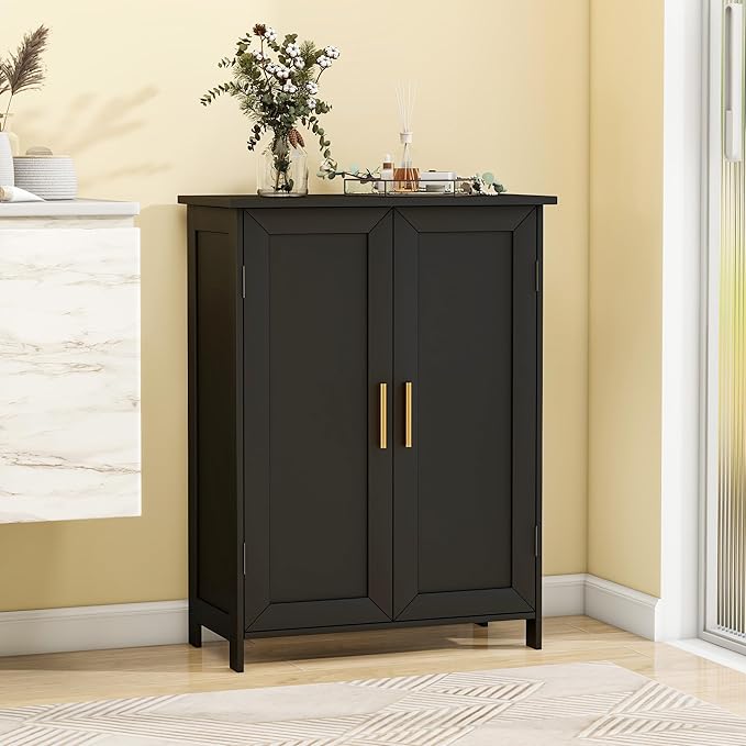 Bathroom Storage Floor Cabinet Freestanding Organizer with Adjustable Shelves for Bathroom Bedroom Laundry Room,2 Doors