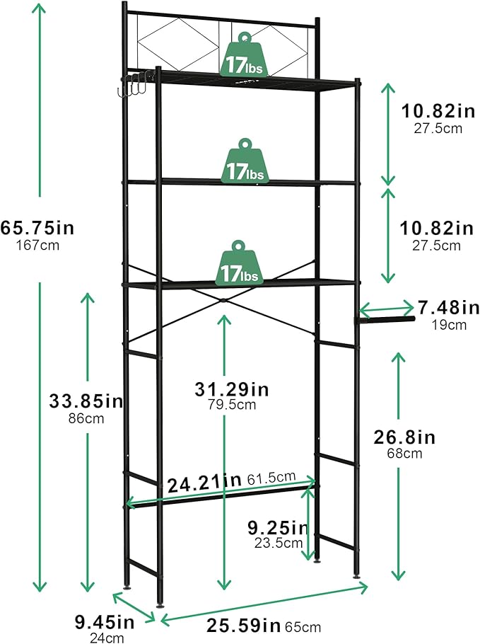 MallBoo Over The Toilet Storage Rack,Metal 3-Tier Over Toilet Organizer Shelf,Freestanding Above Toilet Shelf for Bathroom, Laundry(Black)