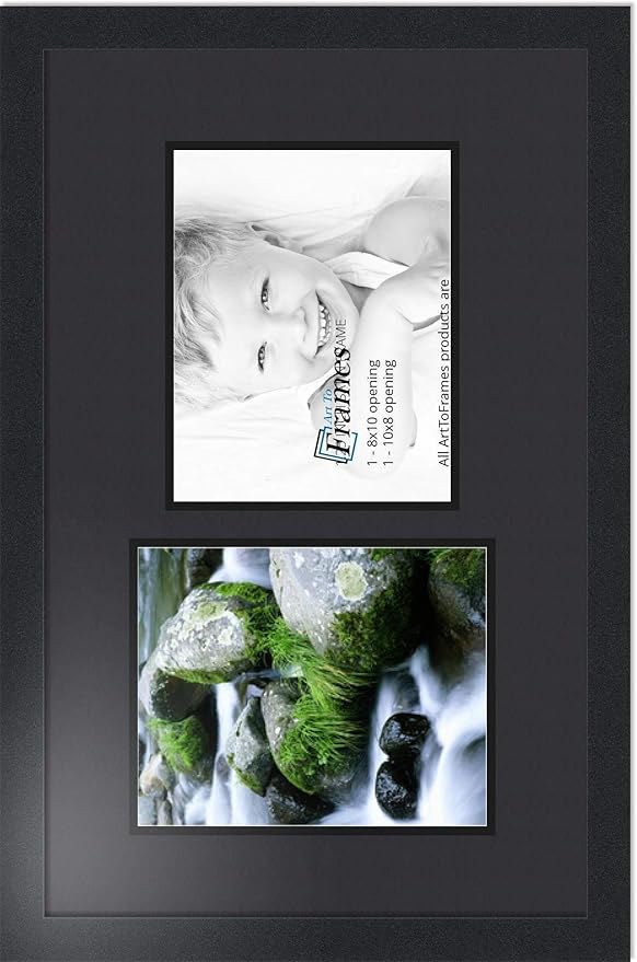 ArtToFrames Collage Photo Frame Double Mat with 2 - 8x10 Openings and Satin Black Frame