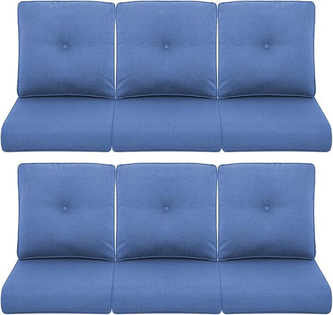 Patio Chair Cushions 6 Packs - Outside High Back Water-Resistant Cushion 22x24 with Zipper Cover for Outdoor Glider Rocking Chairs Loveseat 3-Seater Couch Sofa – Blue/Buckle